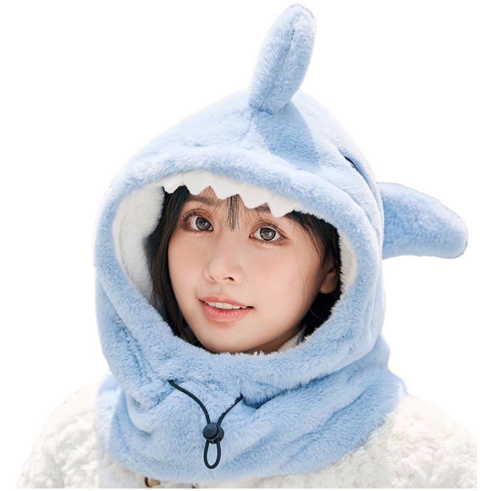 Hrippy Blue Cartoon Shark Ski Helmet Cover Winter Warm Comfortable Soft Fleece Skiing Head Warmer Cute Ski Helmet Hood Neck Warmerproduct Sellpoints