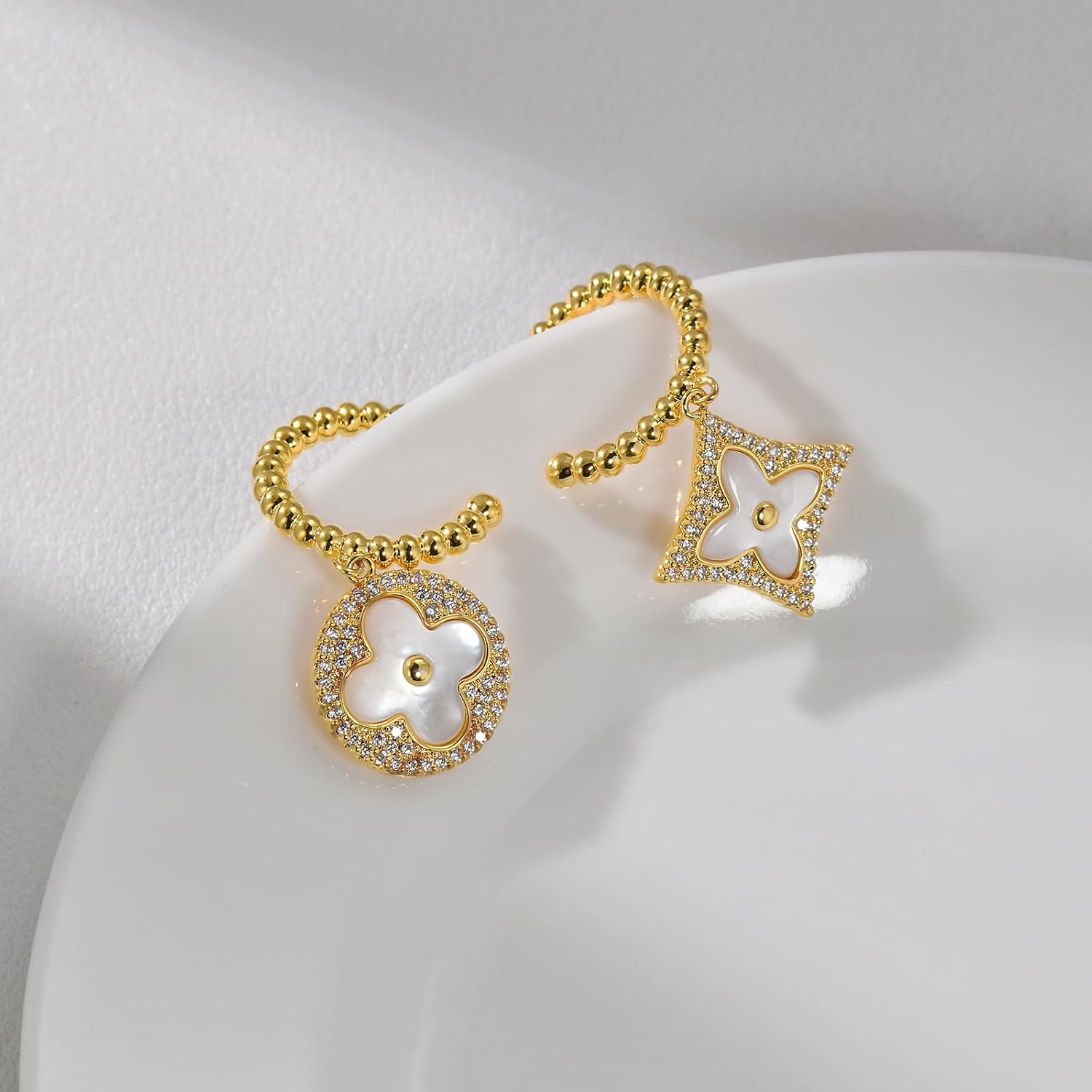 Aura & lrena Clover Earrings for Women, Vintage Pearl Earrings, Bridal Earrings, 18K Gold Plated with Mother of Pearl and AAA Zirconia, 925 Silver Hypoallergenic Posts, Gift for Wedding Anniversary - Image 5