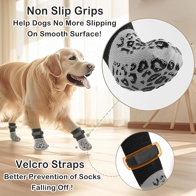 Image of KUTKUT 4Pcs Dog Socks to Prevent Licking Paws, Dog Socks for Hardwood Floors Anti Slip for Traction Control,Dog Grippy Socks for Senior Dog Small Medium Large Dogs on Tile Floors(SIZE:XL, L*W:20*8cm)
