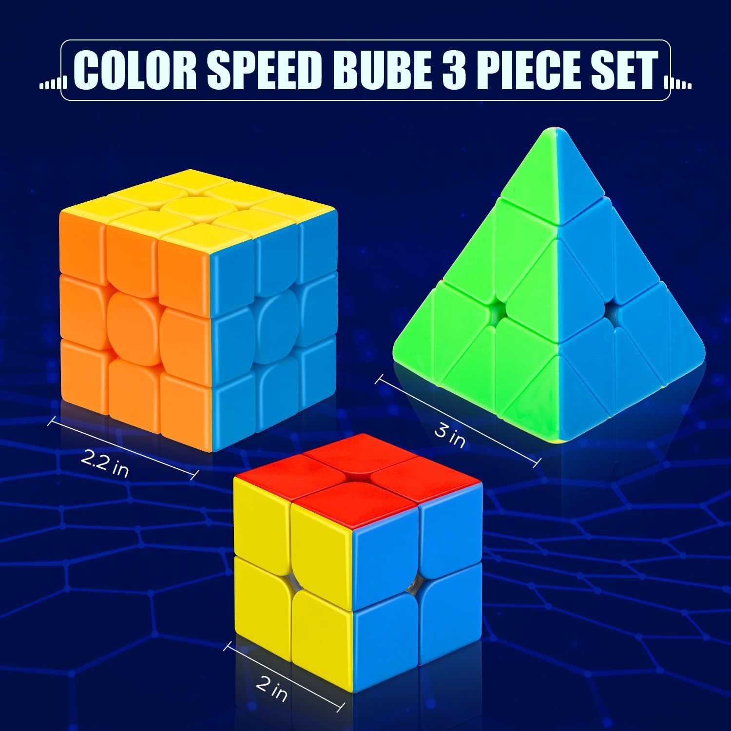 STEAM Life Speed Cube Set 3 Pack - Magic Cube Set with 3x3 & 2x2 Speed Cubes, Pyramid Cube - Smoothly Collection for Kids, Teens & Adults