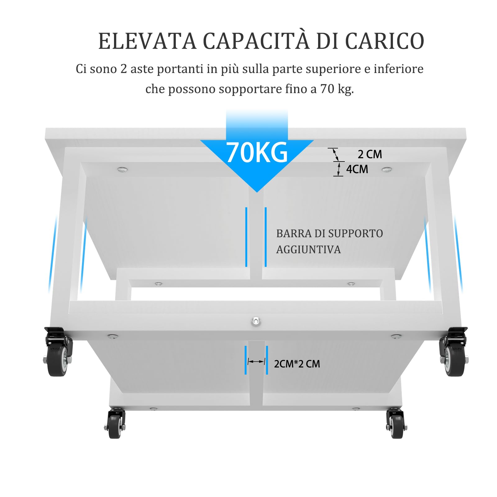 PUNCIA Supporto per Stampante a 2 Livelli Mobili per Stampanti Tavolo Scorrevole per Impieghi Gravosi Carrello Mobile Sotto il Tavolo con Rotelle Ripiano di Stoccaggio per Ufficio e Casa (Bianco)
