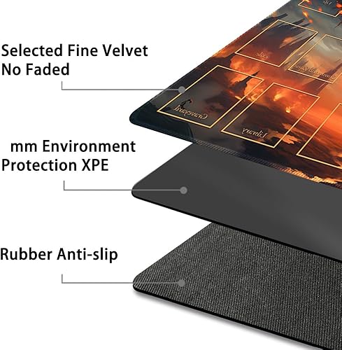 Miniatura 53 de Tapete de juego MTG cosido de alta calidad con zonas y parte trasera de goma antideslizante, tapete de juego TCG para MTG y otros juegos de cartas