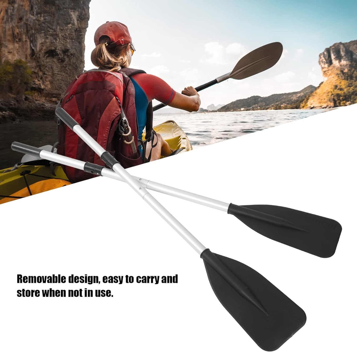 1 Pair/Set 132 cm Removable Aluminium Kayak Paddle, Lightweight and Durable, Ideal for Rowing, Boating and Rafting