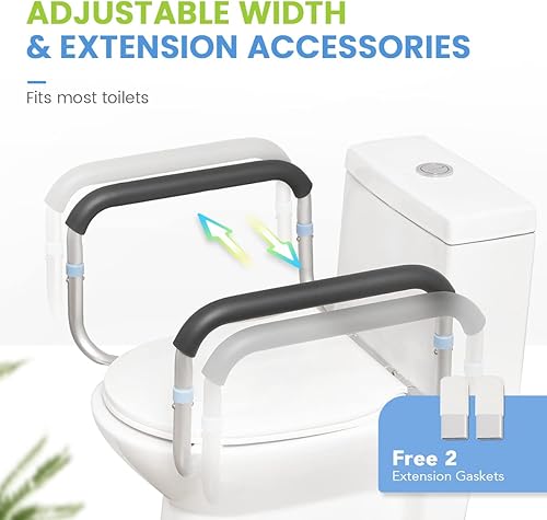 Miniatura 4 de OasisSpace Barandilla de seguridad médica para inodoro, marco de soporte compacto ajustable con barandillas para asiento de inodoro de baño, fácil