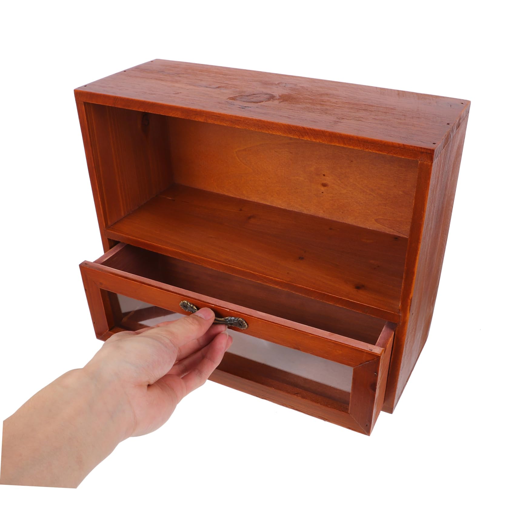 OSALADI Vintage Holz Aufbewahrungsbox mit Schublade Retro Kosmetik Organizer für Küchen und Badezimmerablage Multifunktionaler Kleiner Holzschrank