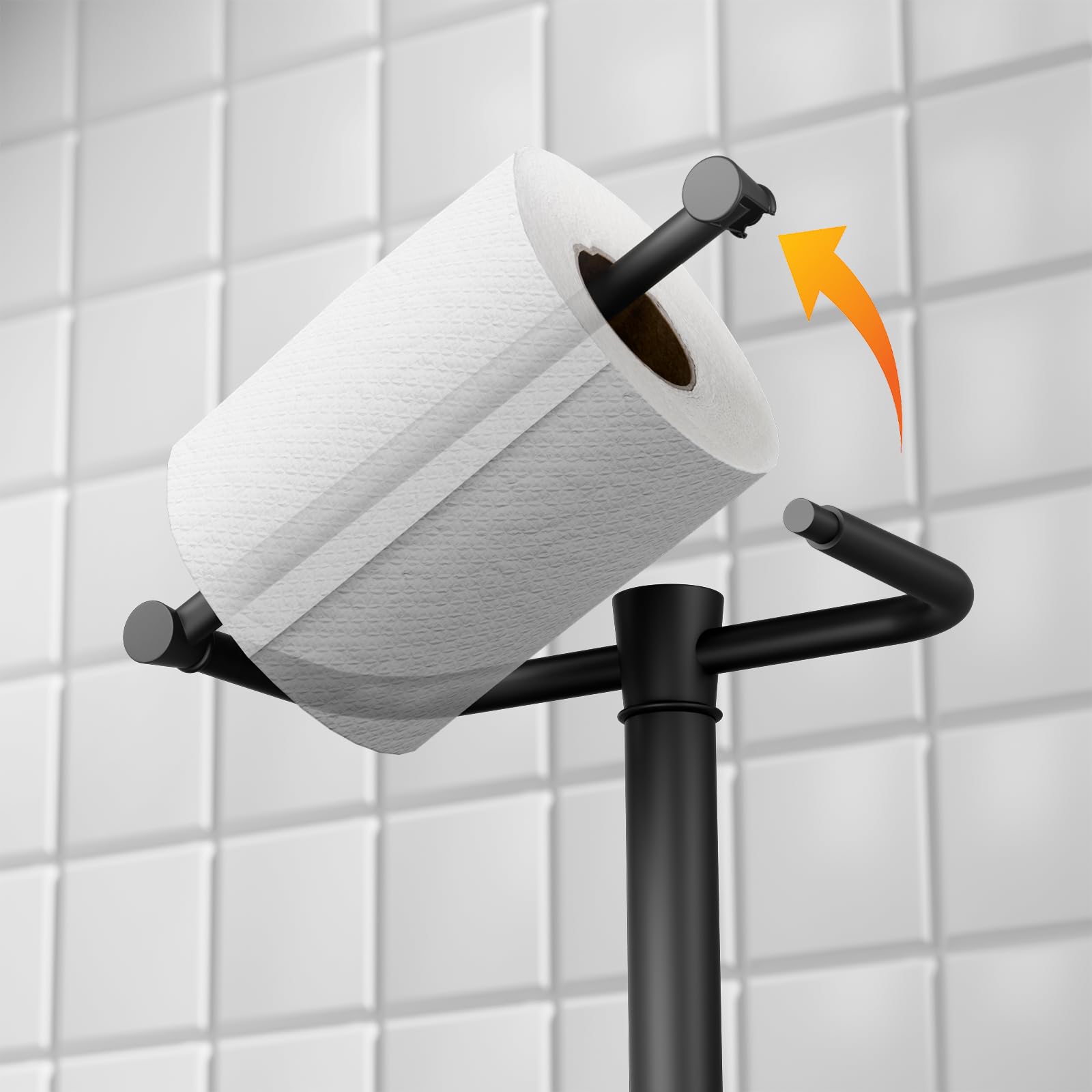Freestanding Toilet Paper Holder Stand, Heavy Duty Matte Black Stainless Steel Toilet Paper Holder with Weighted Base, Rustproof & Tool-Free Installation for Modern Bathrooms — Amazon image 4