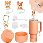 Stanley Cup Accessories Set,Including 2 Pcs 0.4in Straw Cover, 1 Silicone Spill-Proof Stopper, 1 Cute Dog Handle Charm, 1 Silicone Boot Fits Stanley 40&30 Oz Tumbler (Sunshine Orange)