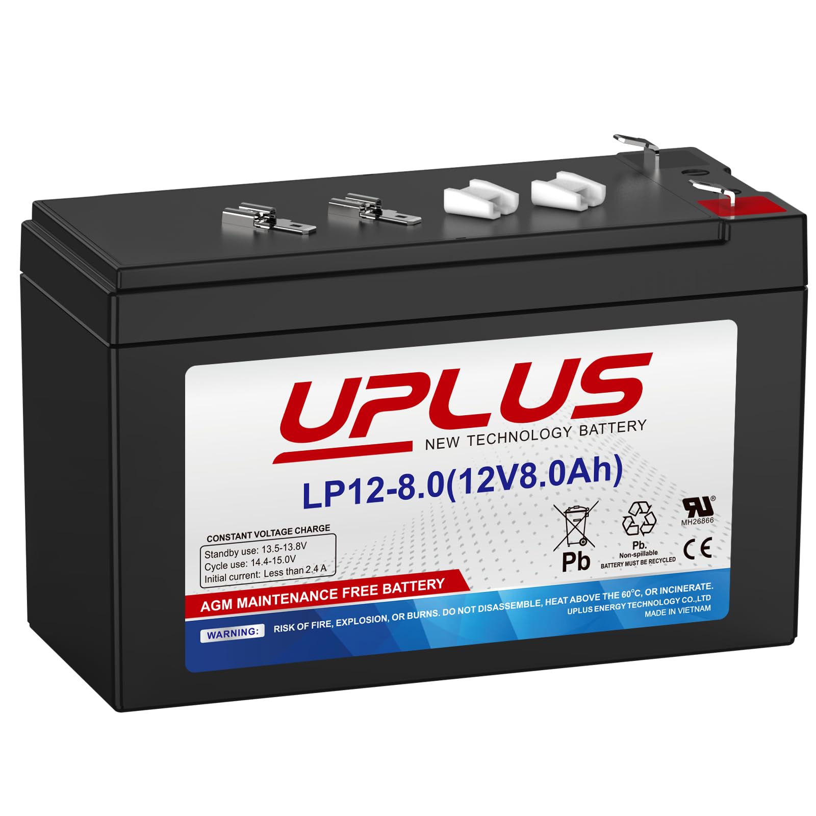 UPLUS 12 Volt 8AH AGM Rechargeable Battery with F1 Terminals, Replacement ML7-12 12 Volt 7.2 AH SLA Batteries fit for Verizon Fios System, Ion Outdoor Speaker, Electric Scooter, Kids Ride-ons etc.