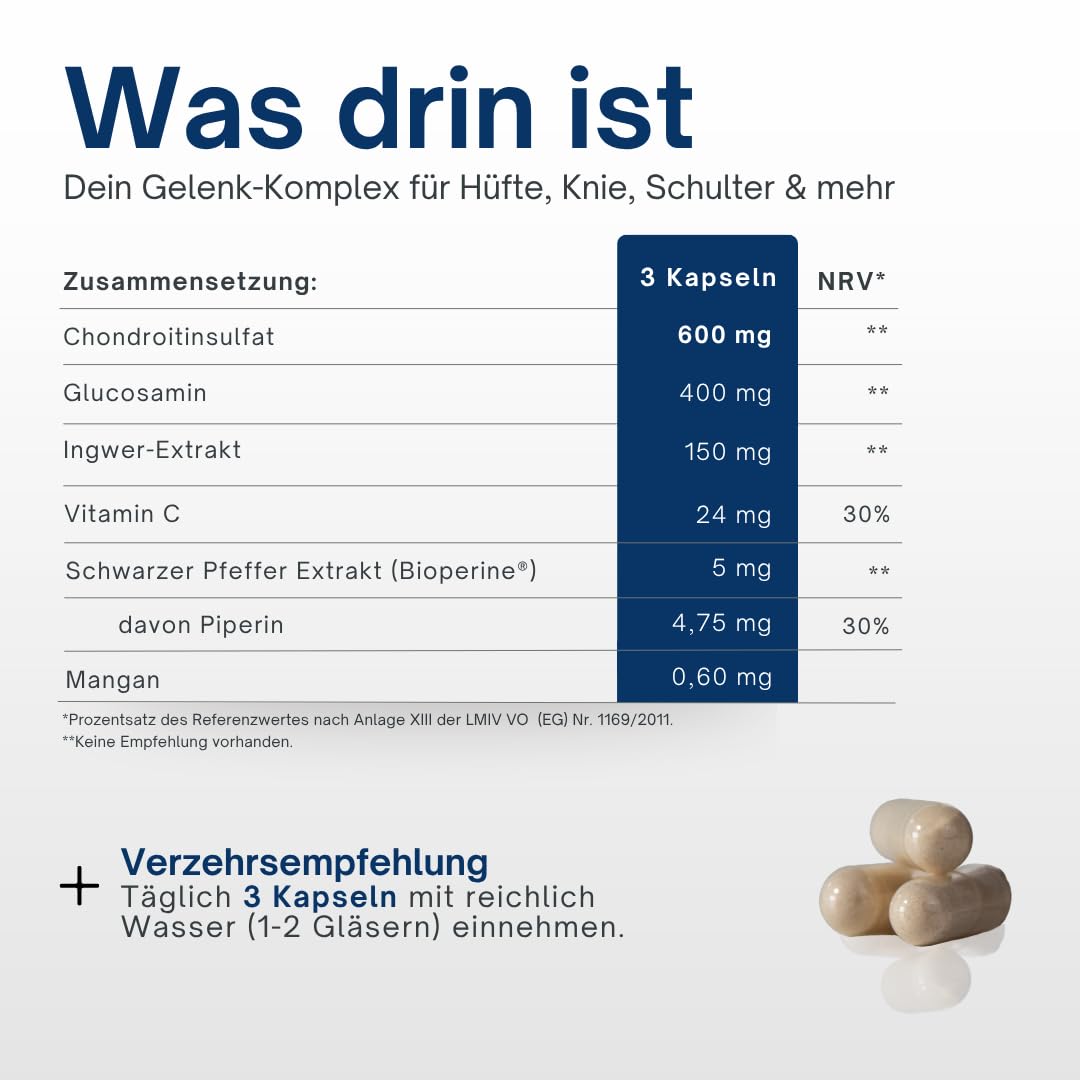 AgilNature Gelenk Komplex I 90 vegane Kapseln mit Chondroitin, Glucosamin, Vitamin C & Ingwer I Für Gelenke, Knorpel & Beweglichkeit I 1 Monatsration I Made in Germany I MobilAgil
