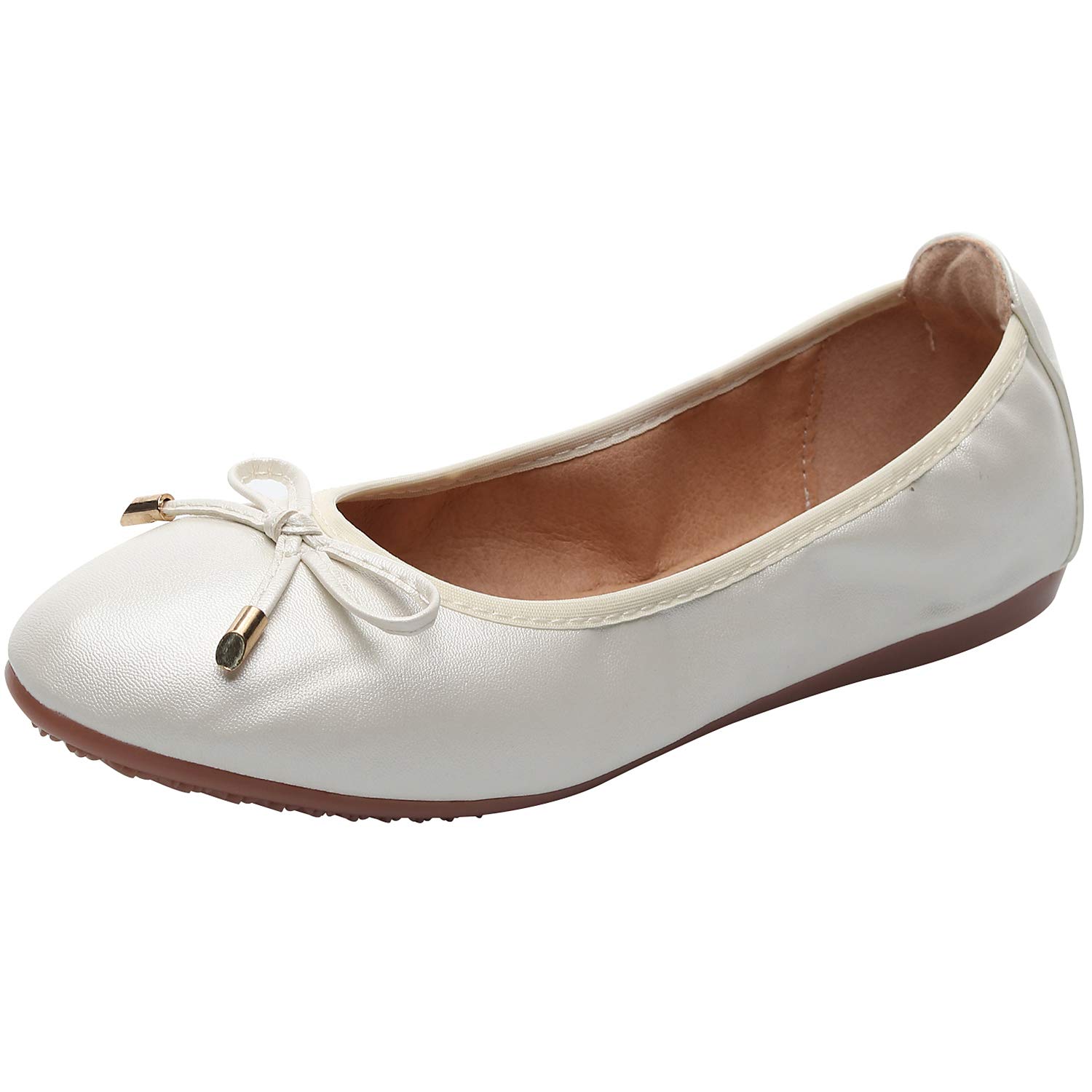 rismart Mujer Baile Ponerse Plano Bowknot Elegante Suave Bailarinas Zapatos SN02829(Blanco,EU37.5)