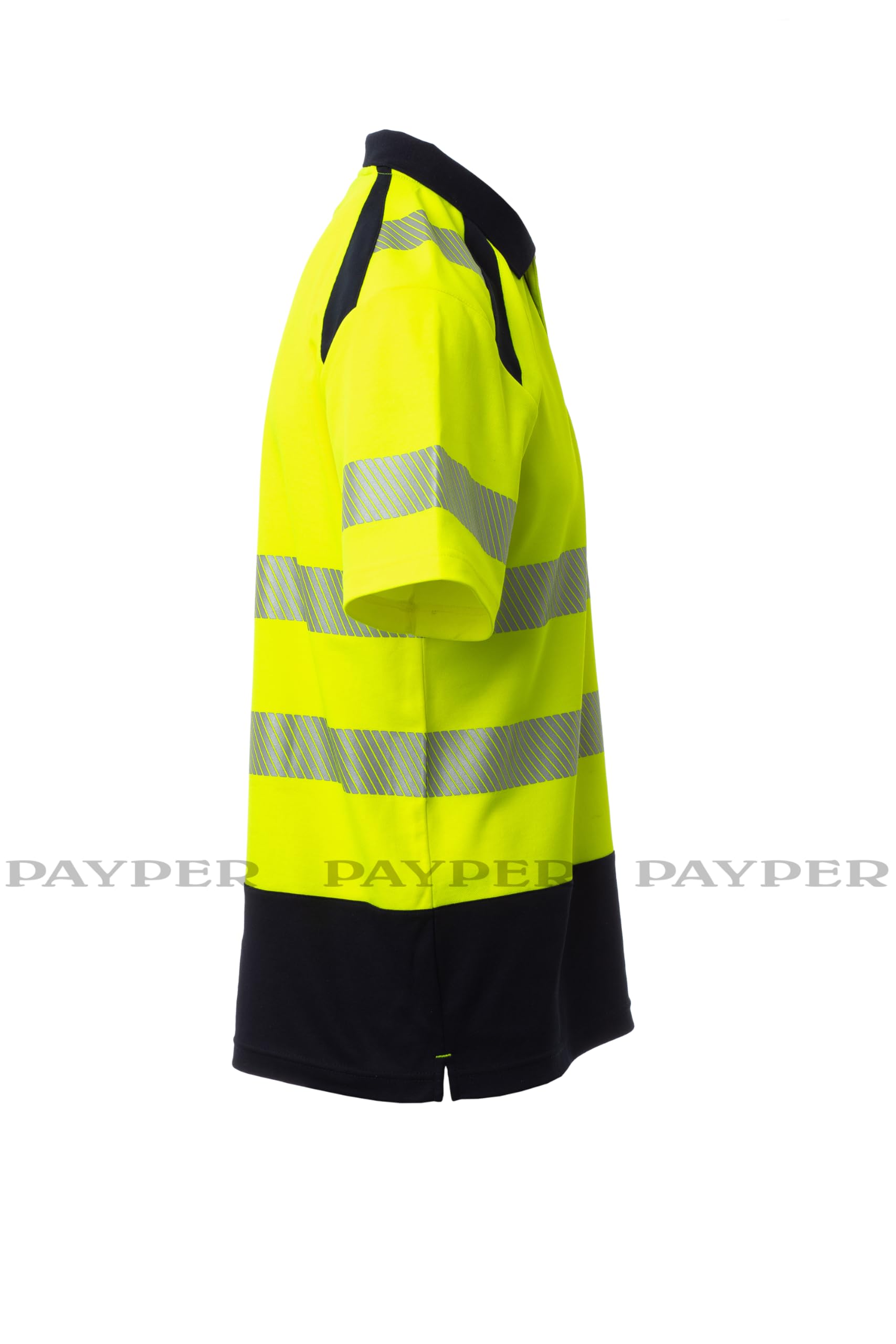 PAYPER Road Unisex Kurzarm-Poloshirt hohe Sichtbarkeit 55% Baumwolle 45% Polyester Fluogelb/Blau Gr. L