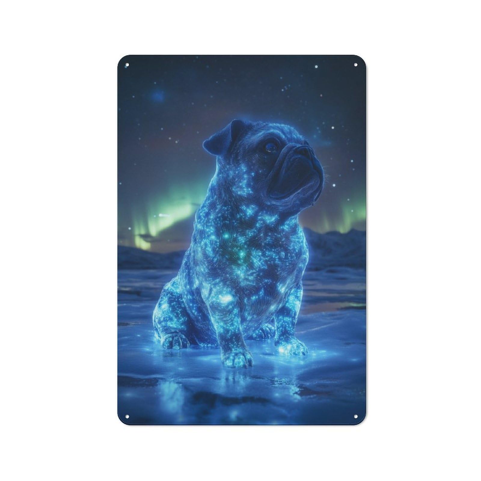 Junmoney Pug In The Aurora Borealis 30X20cm Retro Metal Plaque With For Kitchen Or Home Bar, For Garage, Workshop And Man Cave Decoration