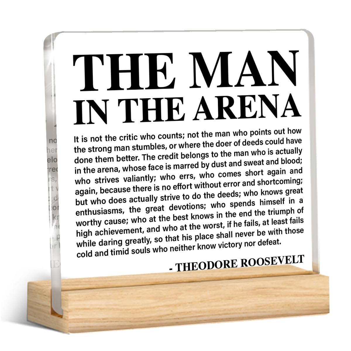 Inspirational Office Cubicle Desk Decor the Man in the Arena Acrylic Desk Decorative Sign, Motivational Gifts for Men Coworkers Employees-image-20