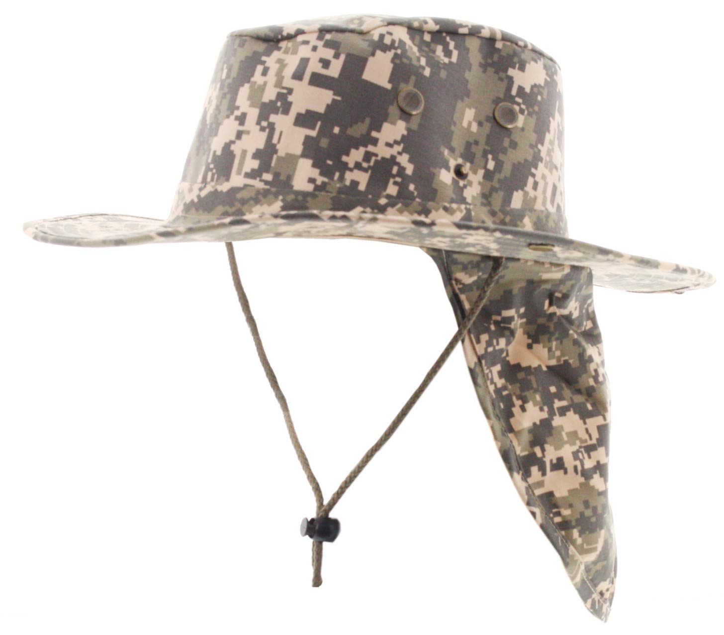 JFH GROUPWide Brim Outdoor Safari Summer Sun Hat with Neck Flap (Camo Digi Solid, Large)