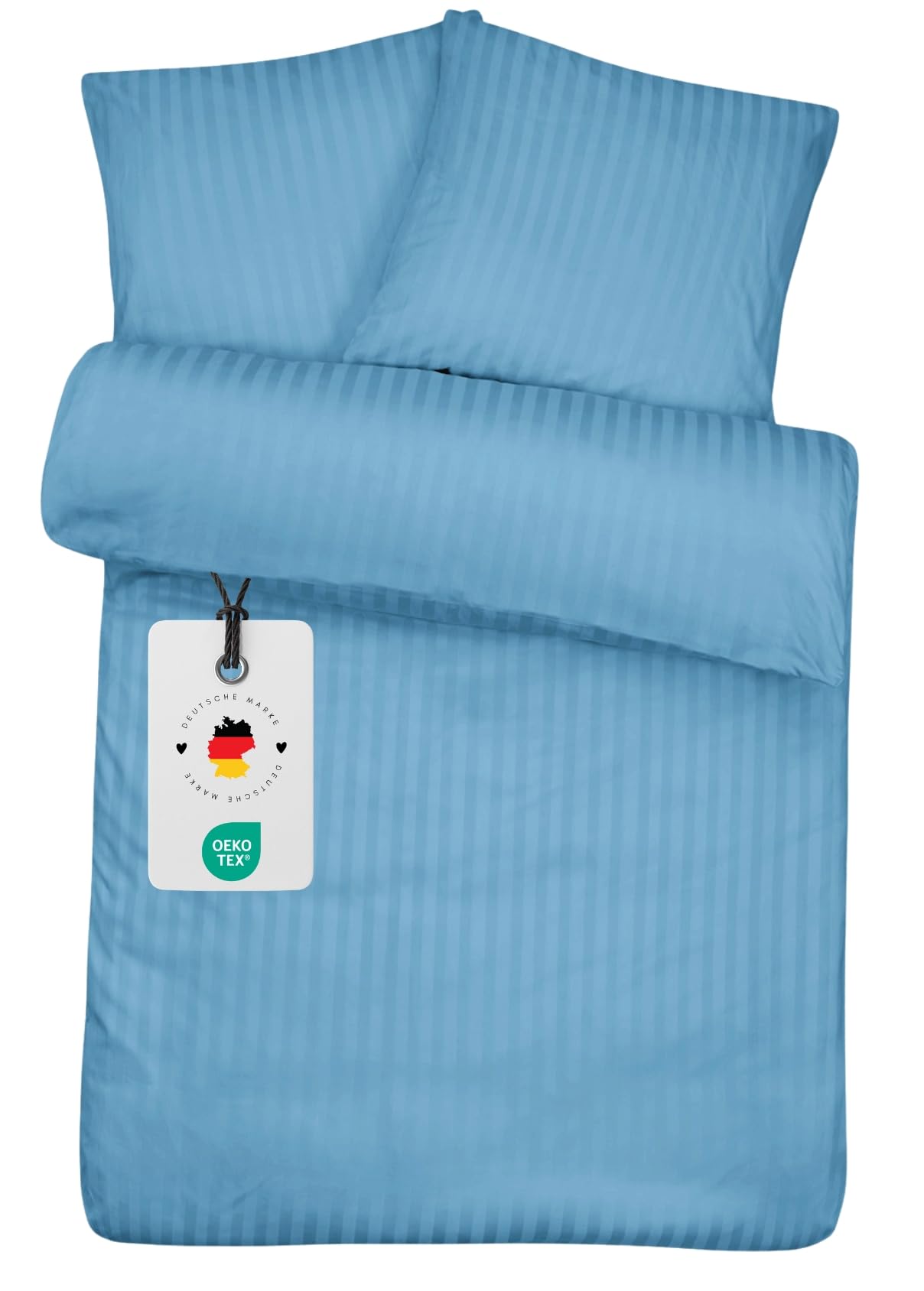 Carpe Sonno Damast Bettwäsche 135x200 Baumwolle | Bettwaren & Bettwäsche Baumwolle 135x200 | Duvet Cover gestreift Deckenbezug Kissenbezug mit Reißverschluss | Hotel Bettbezug 135 x 200 Blau