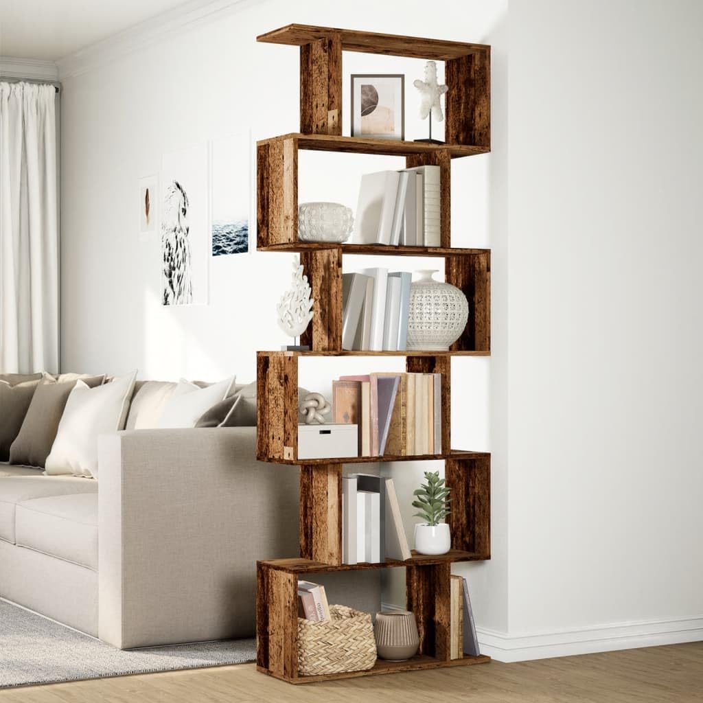 Raumteiler Bücherregal 6 Etagen Altholz-Optik 70x24x193 cm