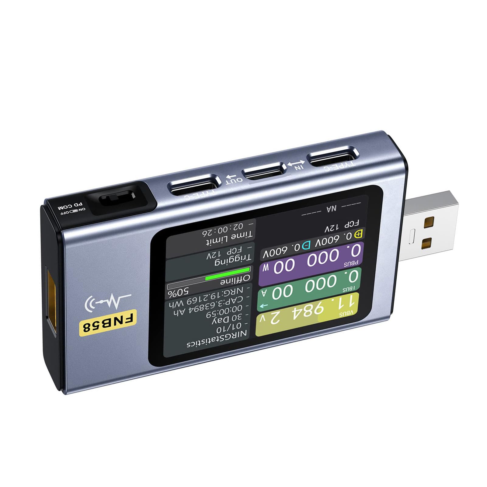 Zunate Tester Multimetru Mocy Bluetooth USB Typu C |Wykrywanie Szybkiego ładowania Wyświetlacza LCD dla PD3.0 QC3.0 PPS