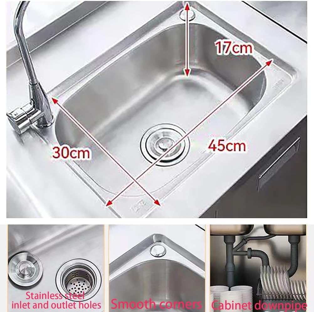27.5-39.3In Free Standing Laundry Sink,304 Stainless Steel Sink,Utility Sink with Workbench And Storage,with Hot And Cold Water Faucets,for Kitchen,Garage,Indoor Outdoo,Silver,100 * 50 * 84cm