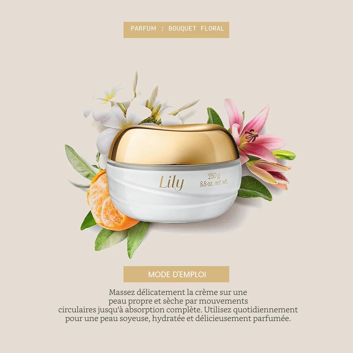 O Boticário Lily Set cadeau, parfum et soins de la peau avec 3 produits, crème hydratante pour le corps 250 g, huile de corps parfumée 150 ml et Eau de Parfum EDP 75 ml
