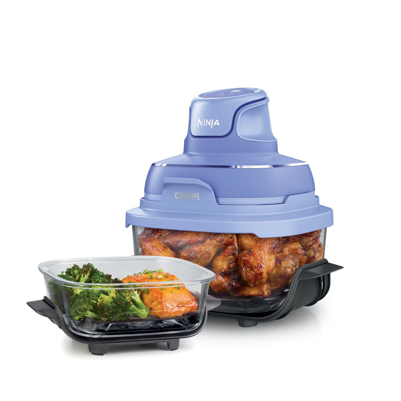 Ninja CRISPi Freidora de Aire portátil, 3,8 l, 4 en 1, freír con Aire, Asar, Mantener Caliente y gratinar, compacta, Incluye 2 recipientes de Vidrio extraíbles y Tapas