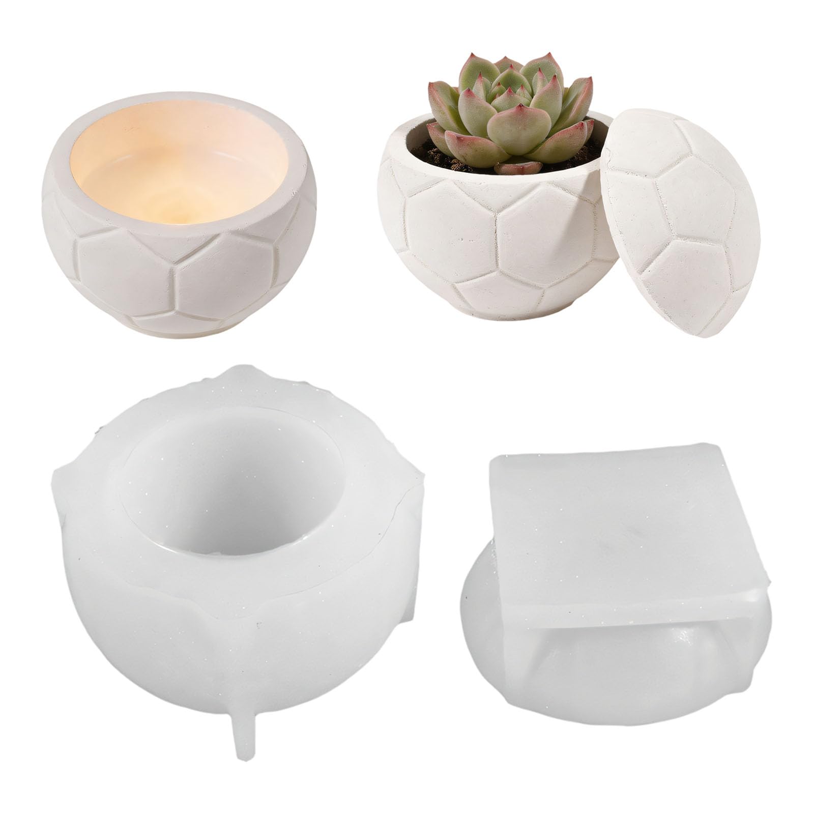 Alksubbm Shape Silicone Molds Soccer Resin Jar with Lid Easy Demolding for Making Soap Flowerpot Cast