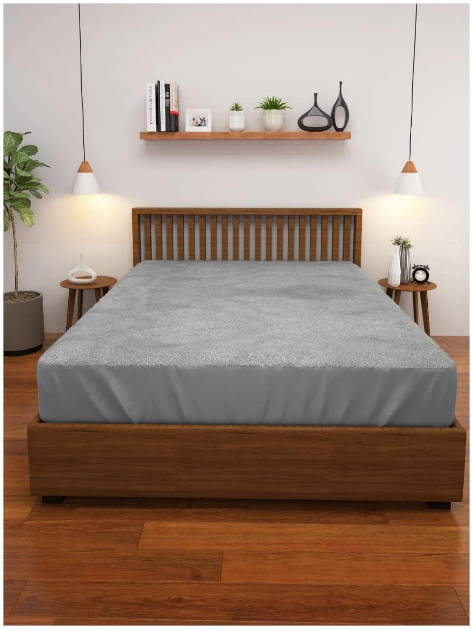 Water-Proof Terry Cotton Fitted Mattress Protector for Queen Size Bed - 78 * 60, Grey