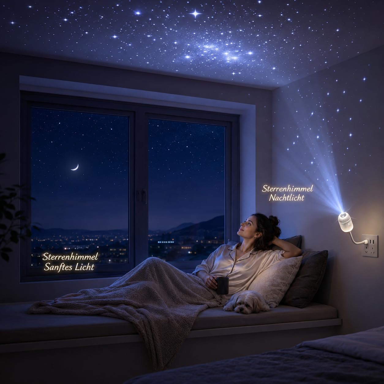 Comauo Nachtlicht Projektor 2-in-1 Sternenhimmel-Projektor USB Dimmbar (24 Projektionsfolien)