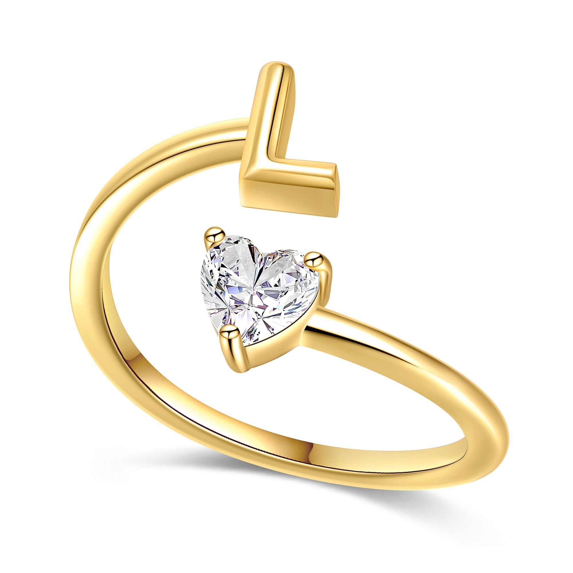 Fezodo Ring Damen Gold, 18K Gold Vergoldet Herz Ring mit Buchstaben Personalisiert Zirkonia Ringe Wasserfest Ringe Goldschmuck Geschenke für Frauen Freundin Mädchen