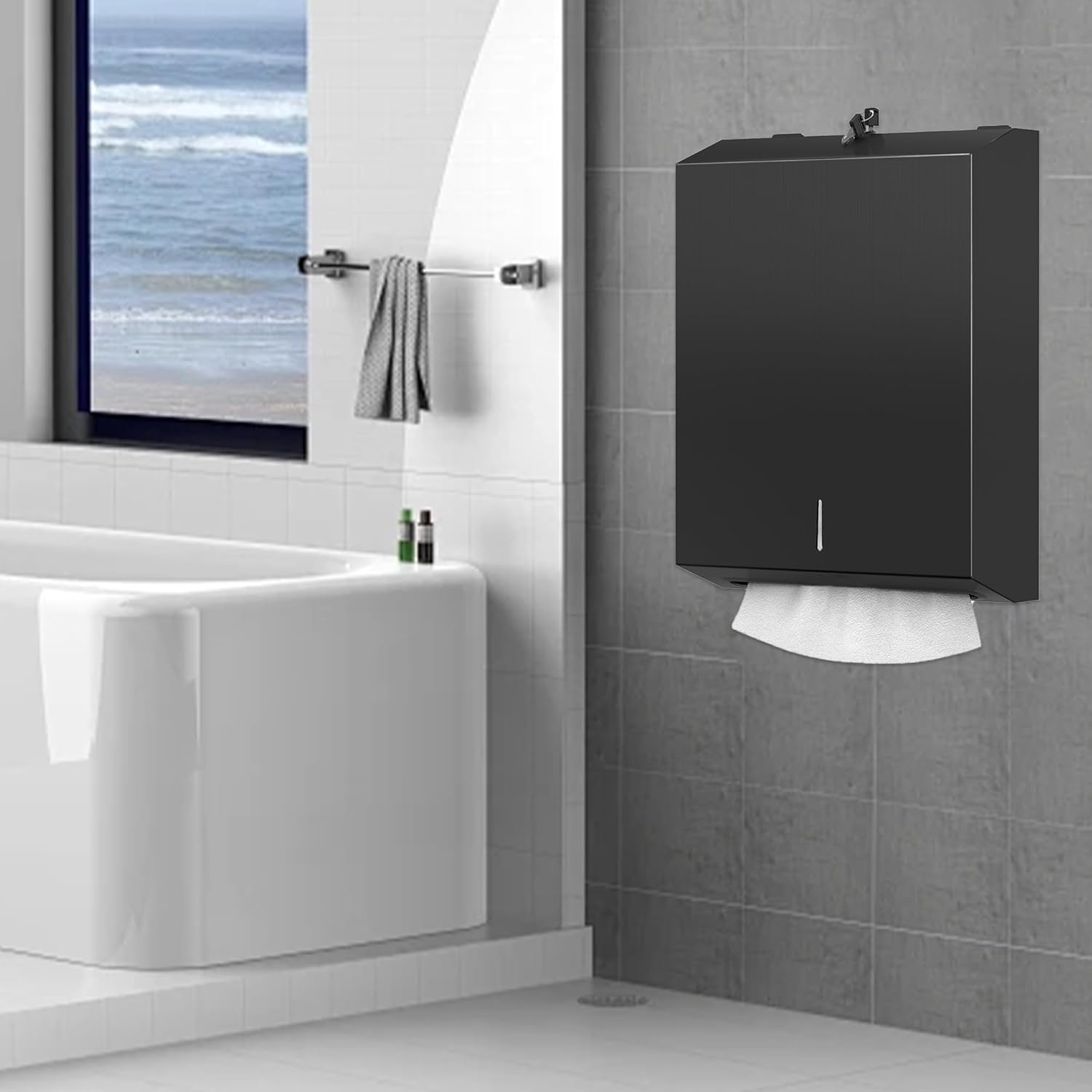 Comercial - Dispensador de toallas de papel para montaje en pared, dispensador de toallas de mano de acero inoxidable con cerradura, soporte de toalla de papel plegable triple/C para baño, cocina,