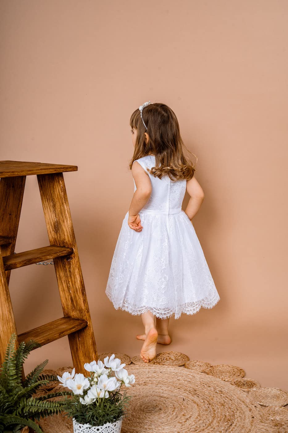 Maila Taufkleid Kommunionkleid weiß Kleid aus feiner Spitze Blumenmädchen Partykleid Festkleid Hochzeitskleid Mädchen Brautjungfer Prinzessin Kleid