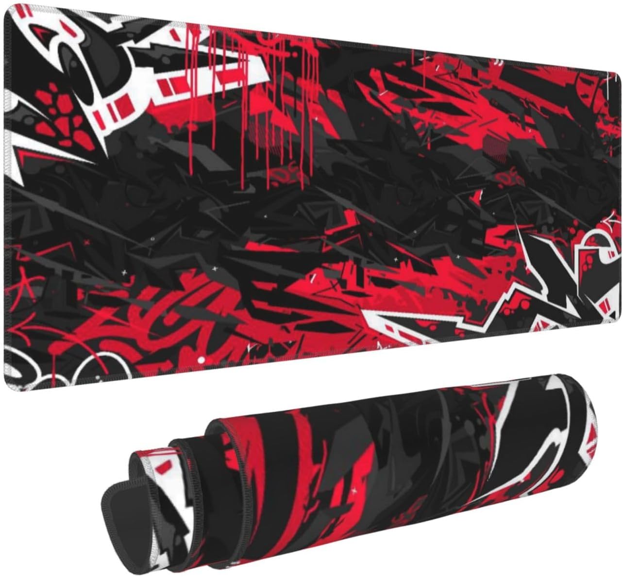 Abstract Red Black Large Gaming Mouse Pad, Long Extended Full Mouse Mat Desk Pad for Top Keyboard Table, Aesthetic Cute Big Stitched XL Mousepad Gifts for Women Office Decor, 31.5 * 11.8 in