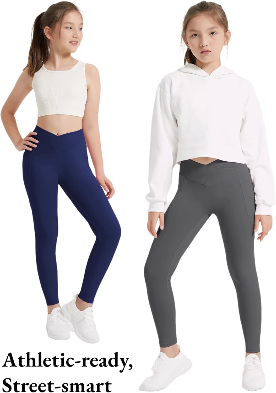 EXARUS 4 Pack Girls Leggings Teen Yoga Pants Crossover V Waist Ankle/Full Length High Waisted for Sports Tween Casual - Image 2