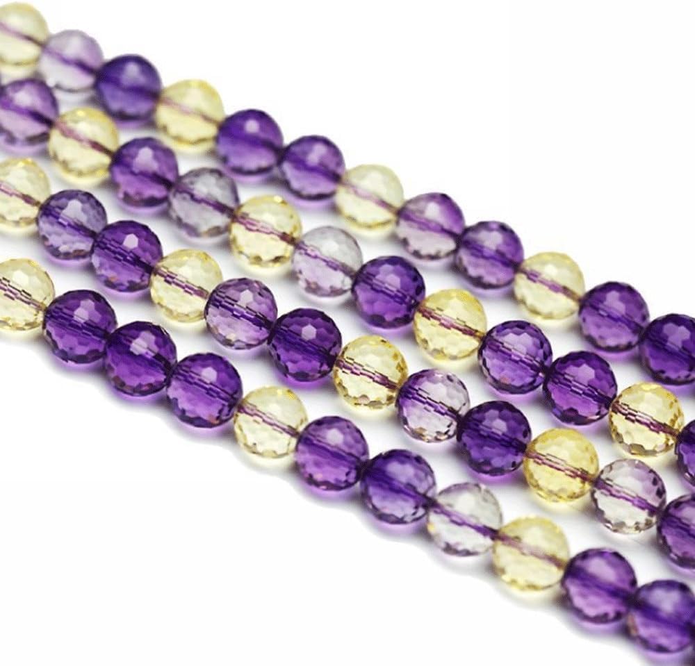 Cuentas redondas de cristal facetado de color morado y amarillo de 15 pulgadas (12 mm)