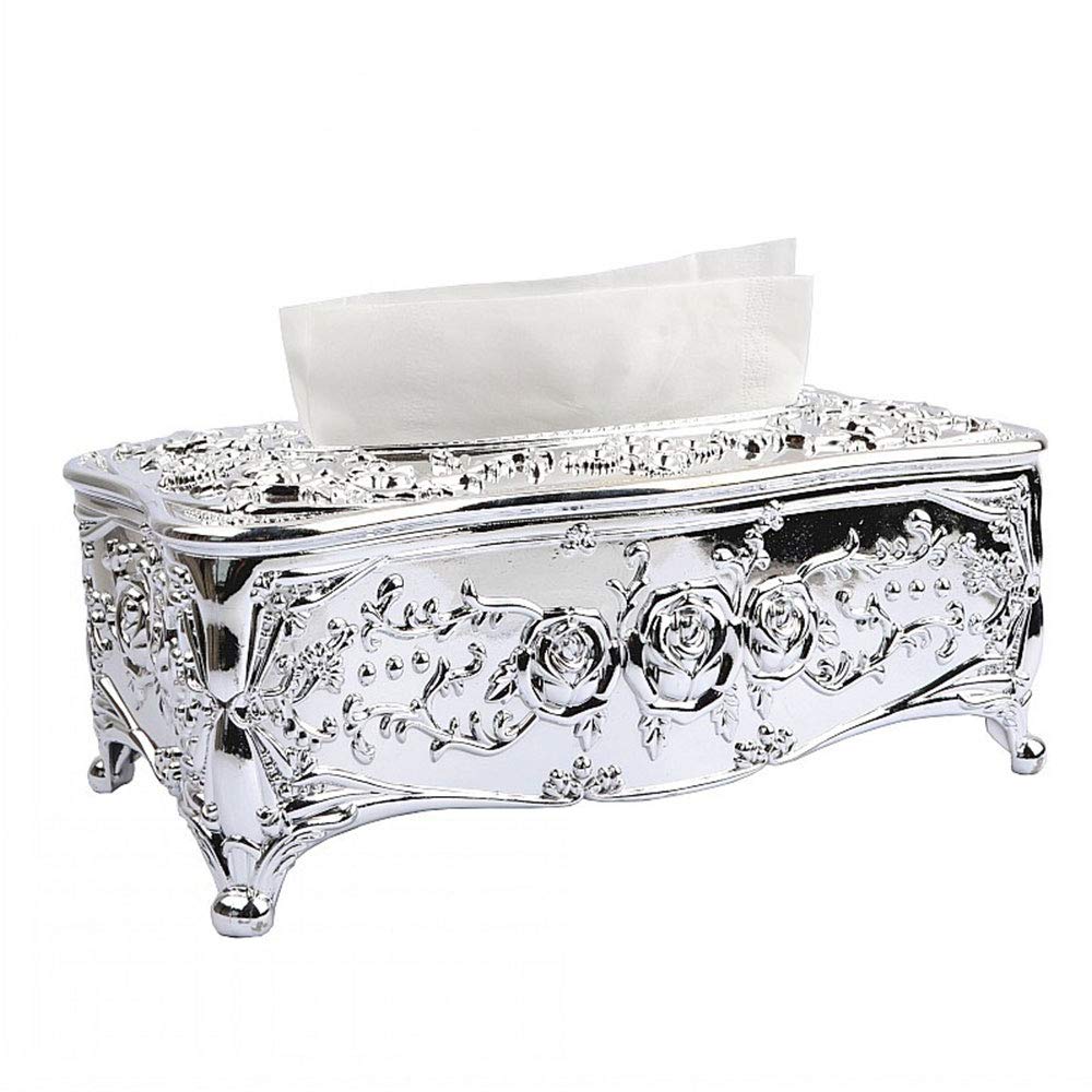 HUI JIN Tissue Holder Rectangular Tissue Box Creative Exquisite Design Acrylic Plating for Home Office Car (Sliver)