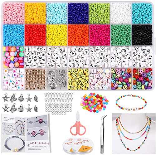 Nabance 7750 Perles Perles pour Bracelet A à Z Perles Plates Perles de Sourire Cordon Elastique pour Fabrication de Bracelets Boucles d'oreilles Colliers Bijoux l'artisanat Décoration de Bricolage Cover