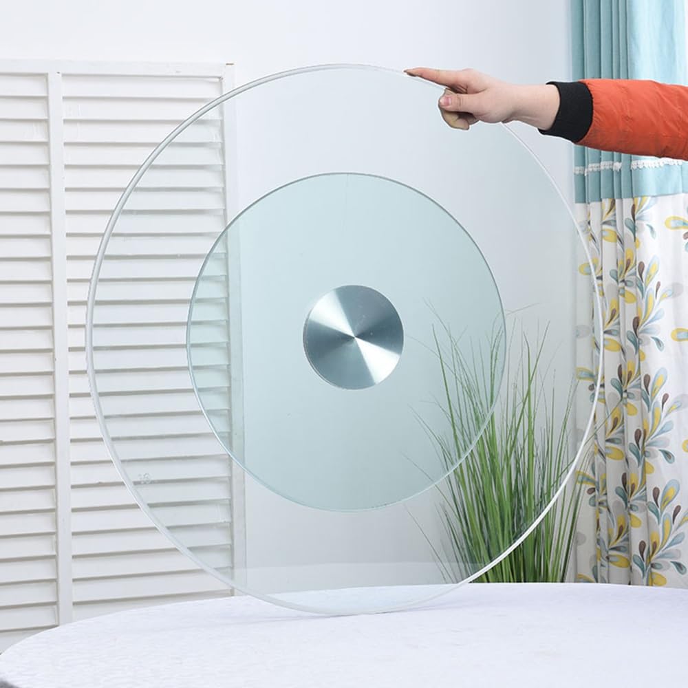 Plato Giratorio Redondo De Vidrio Lazy Susan, Bandeja Giratoria De 360°, Bandeja De Servicio Transparente, Plato De Servicio De Vidrio Templado para Mesa De Comedor(60cm (24inch))