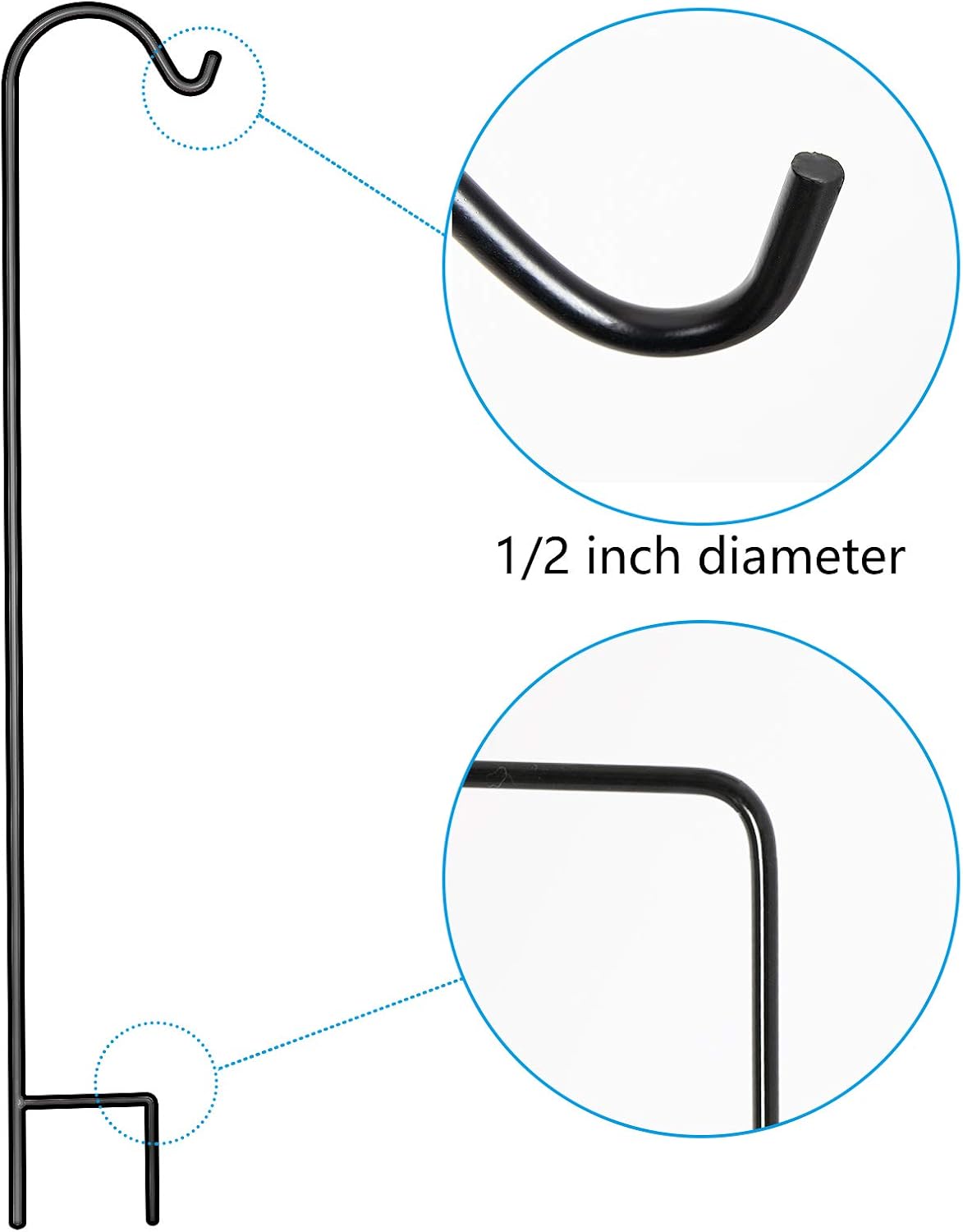 FEED GARDEN 3 Pack 65 Inch Shepherd Hook Bird Feeder Pole1/2 Inch Thick, Non-Hollow Rust Resistant Premium Metal Plant Baskets Hook for Hanging Bird Feeders, Solar Light, Wedding Decor, Black