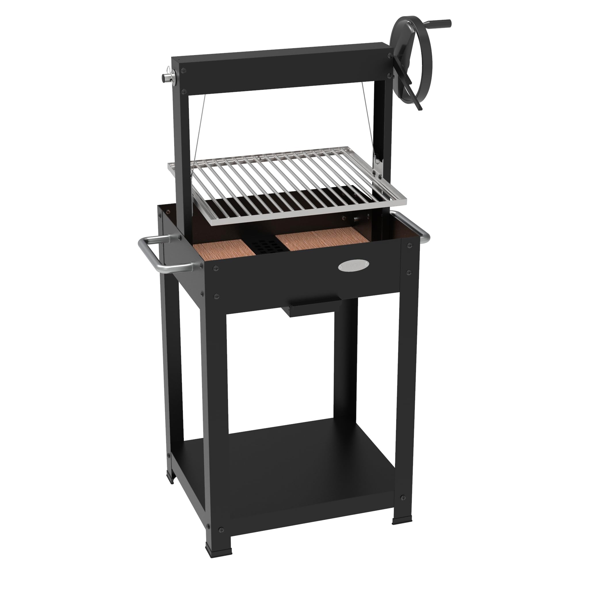 Barbecue a Legna o Carbone "DMX" con Griglia Regolabile a Manovella – Struttura Robusta e Portalegna - 54,4 x 45,5 x 121,5cm