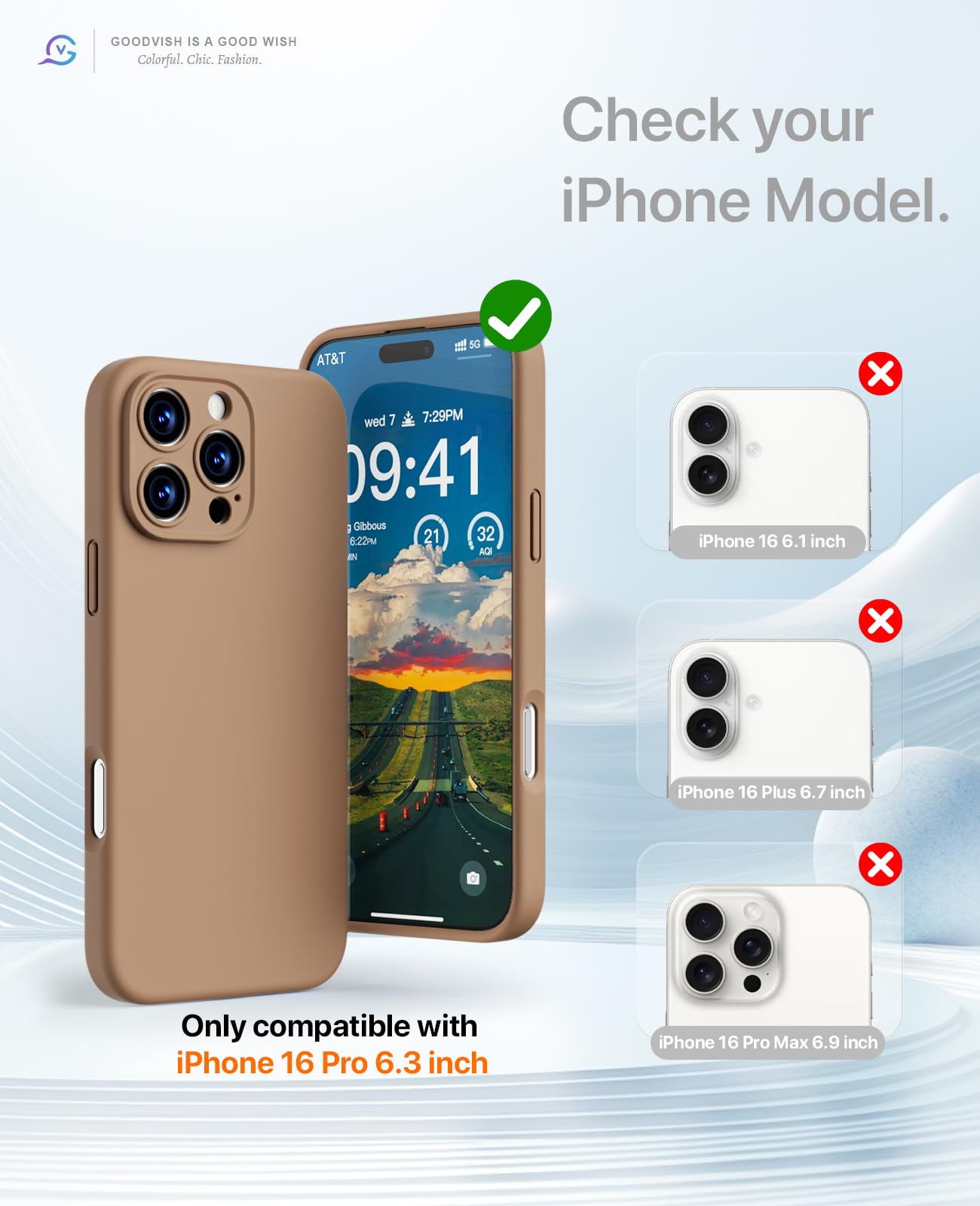 GOODVISH 3 in 1 Silicone Cover per iPhone 16 Pro 6.3", Custodia con 2 Pellicola Vetro Temperato [Protezione Fotocamera] 360° Protezione Anticaduta Case per Cellulare Antiurto Resistente, Cachi