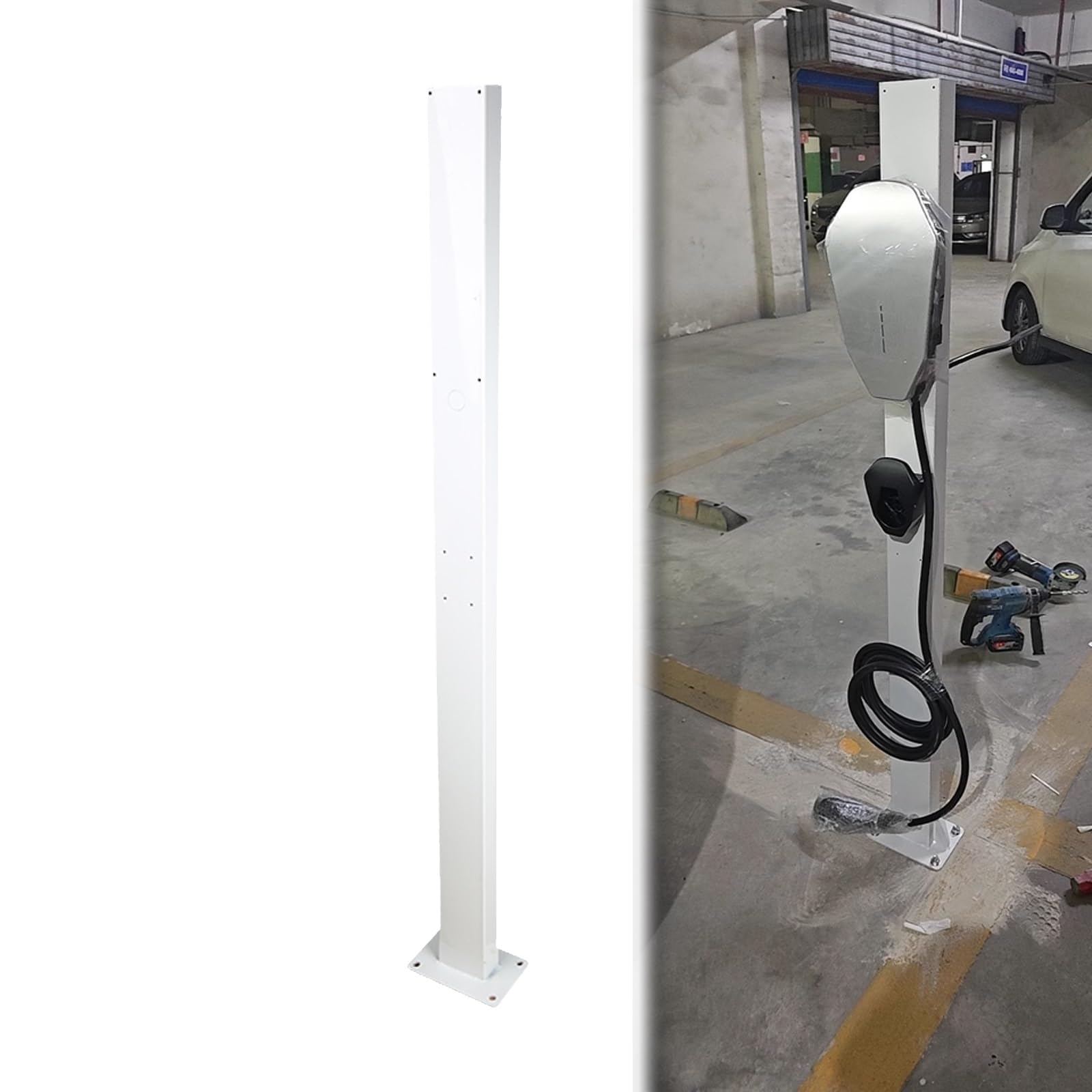 Generico Supporto di Ricarica per Veicoli elettrici da Esterno Resistente - Piedistallo in Acciaio zincato, Compatibile con Caricabatterie universali, Design Durevole e Pratico con Accessori - Perfet
