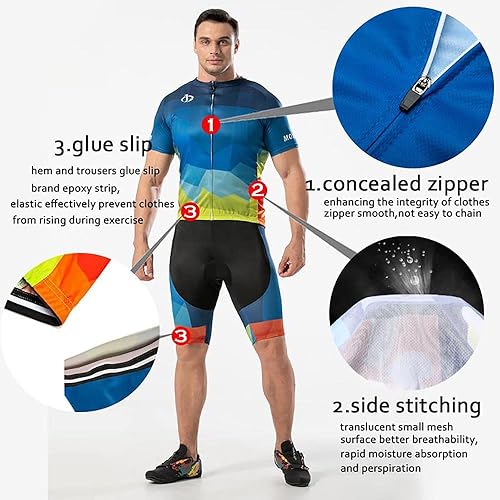 Miniatura 4 de Conjunto de ropa de ciclismo para hombre, camisetas de ciclismo de carretera + pantalones cortos de secado rápido con cremallera completa