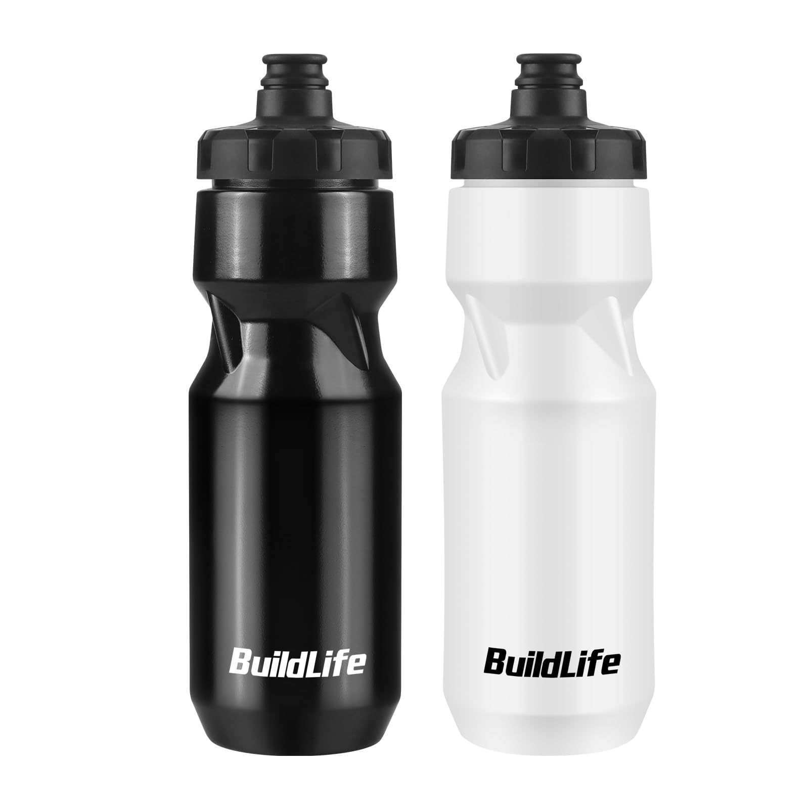 BuildLife 2 Pack Sports Water Bottle, 710ML Squeeze Water Bottle, Biking Water Bottles, BPA Free & Leakproof Cycling Bottles for Hiking, Outdoor Sports Dishwasher Safe (710ml-White+BrightBlack) — image 1