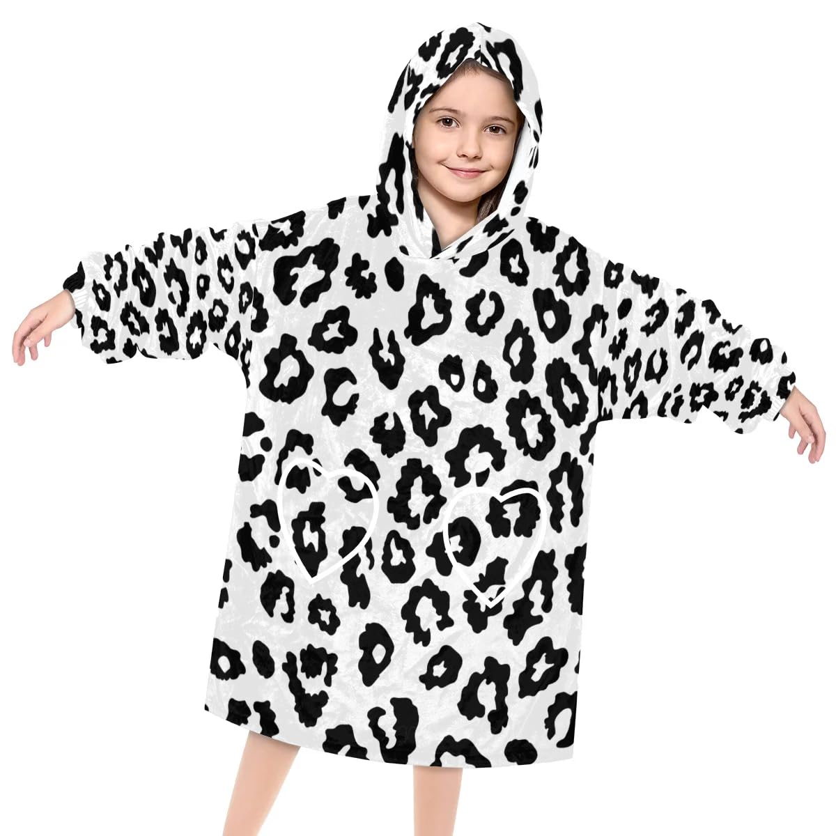 Pardick Wearable Blanket Hoodie for Kids, Chic Leopard Print Fleece Sweatshirt Blanket Oversized Blanket Sweatshirt with Pocket Flannel Warm Hooded Blanket 6-10 Year Old Girl Boy Gift, One Size
