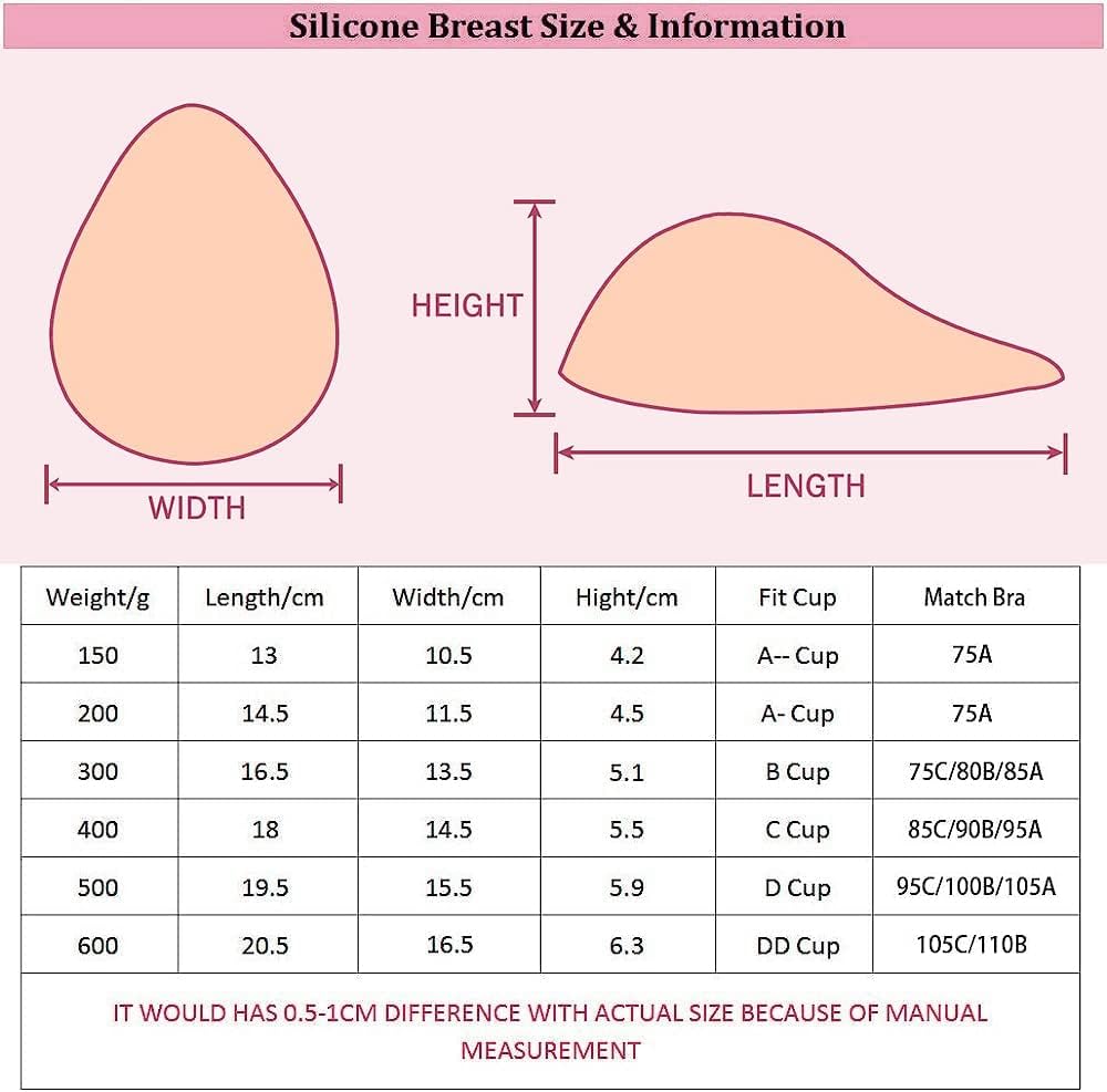 Without Nipple Teardrop Shape Seamless Silicone Breast Forms Mastectomy Prosthesis Fake Boobs Bra Pads Enhancer Inserts for Crossdresser Transgender Cosplay, 900g/Piece