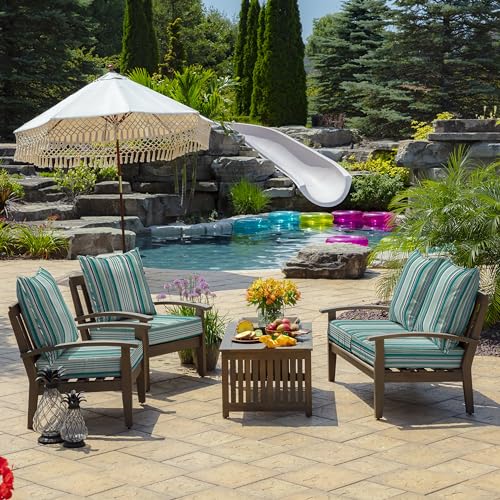 Image of Arden Outdoor Foam Deep Seat Cushion Set, 4-Pack, 24x24, Premium High-Density Foam, Never Flattens, Weather-Proof for Patio Chair Sofa Couch, Teal Cobalt Stripe