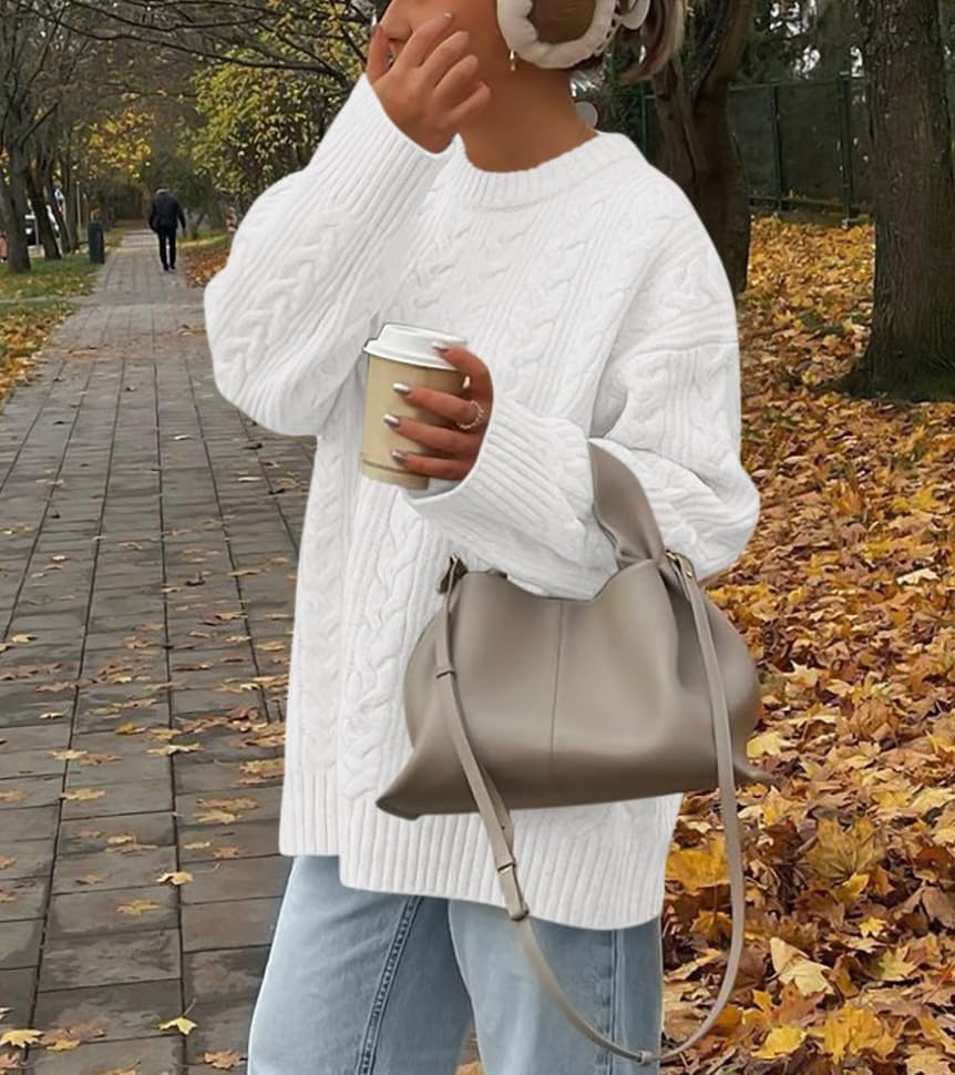 Okiwam Women's Oversized Sweaters Crewneck Cable Knit Pullover Casual Loose Fall Outfits Spring Fashion Clothes 2026 - Image 2
