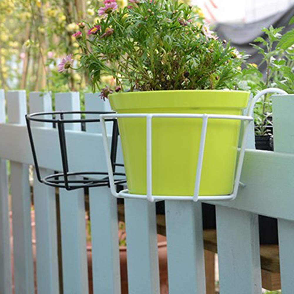 Vertical Hanging Planter Holder For Railing, Fence, Or Wall - Iron, Black/White