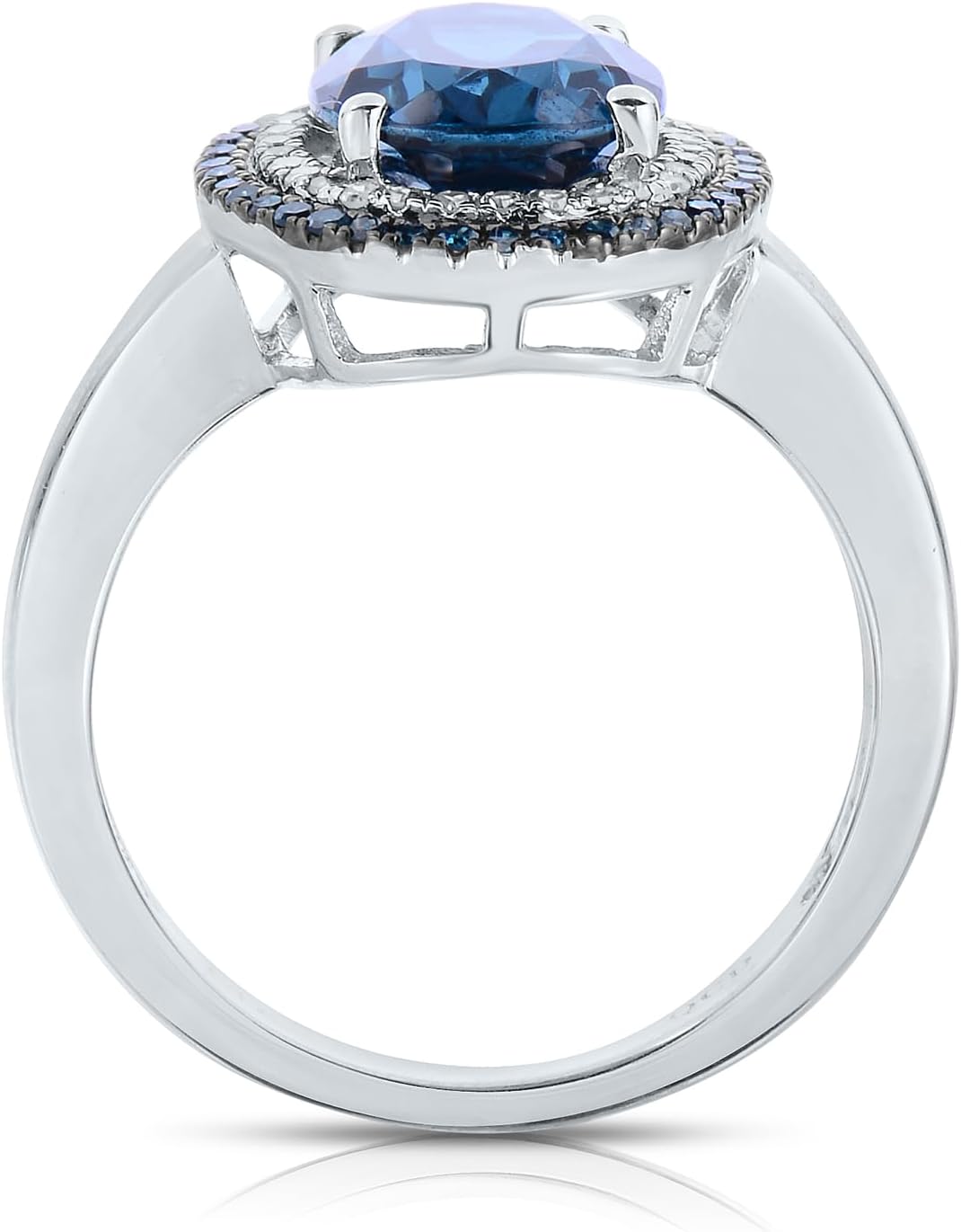 14K White Gold Genuine London Blue Topaz 3.5 Ct with Color Diamonds Ring - Image 2