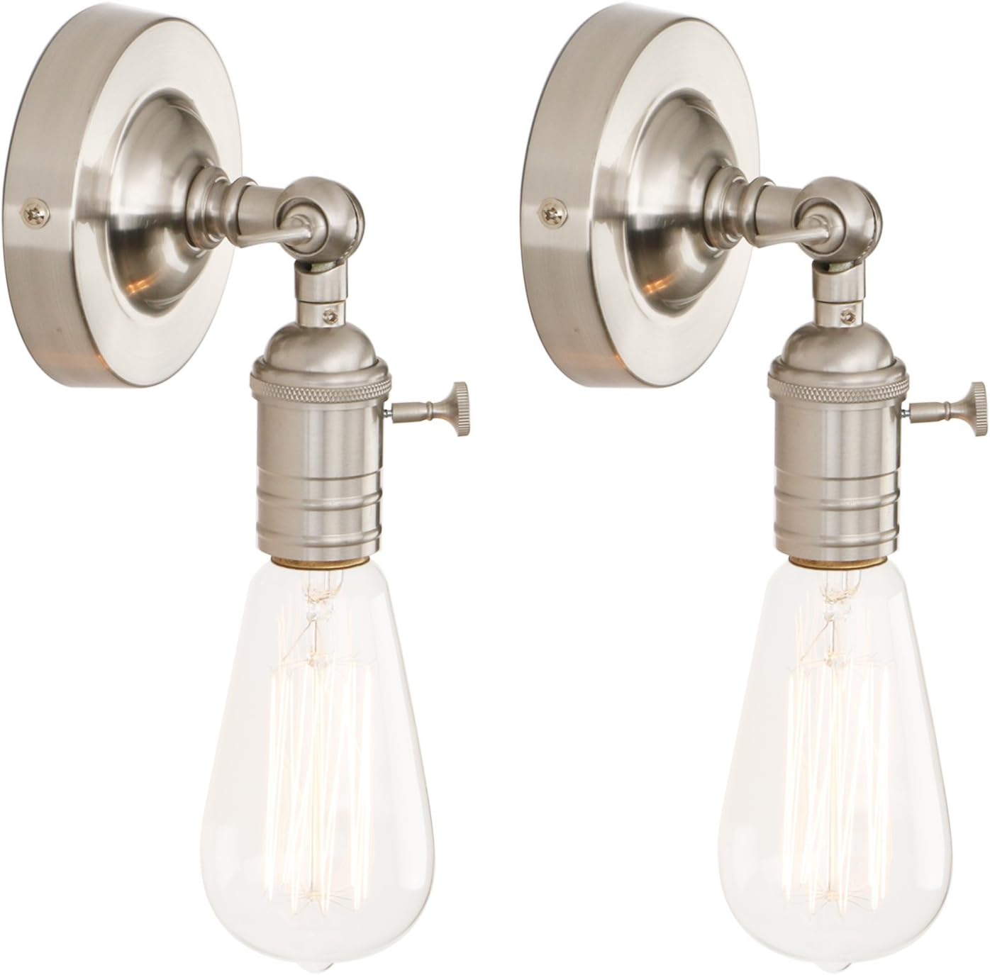 Set of 2 Industrial Vintage Loft Coffee Bar Kitchen Metal Wall Sconce Light Edison Lamp Fixture Corridor Wall Lights (Brushed)