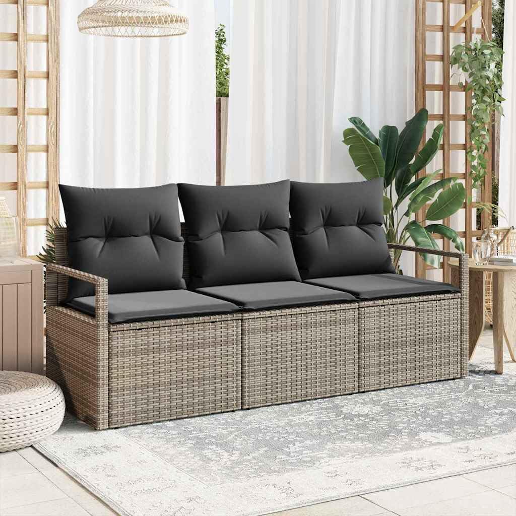 Ensemble de canapés de Jardin 3 Places Gris en polyrotin Poly Rattan modulable, Coussins déhoussables et Housse, pour terrasse Balcon Patio, détente extérieure